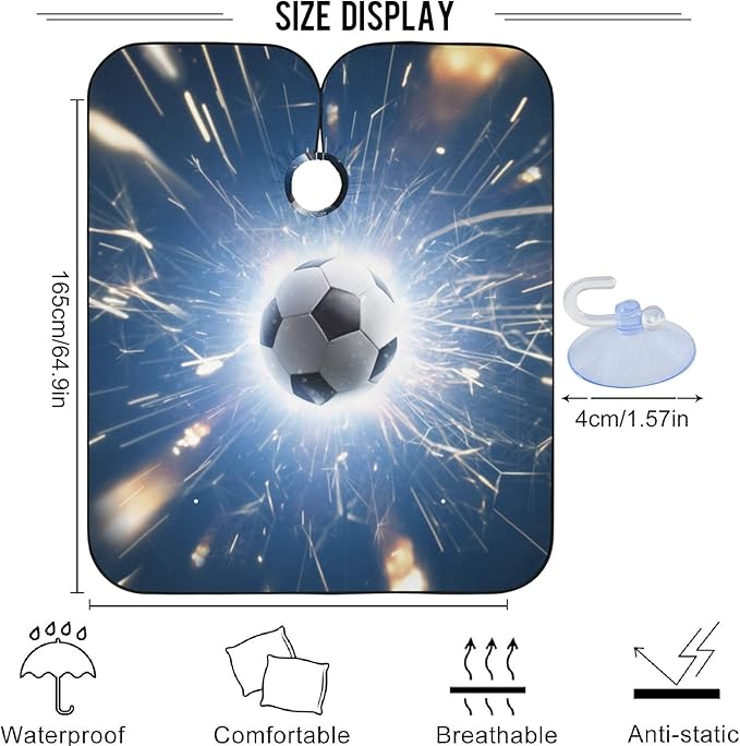 visesunny Barber Cape Flying Football With Fire Modern Polyester Hair Cutting Salon Cape Apron Anti-Static Haircut Water-Resistant Shaving Cloth Beard Shaving Bib Hairdressing Cape