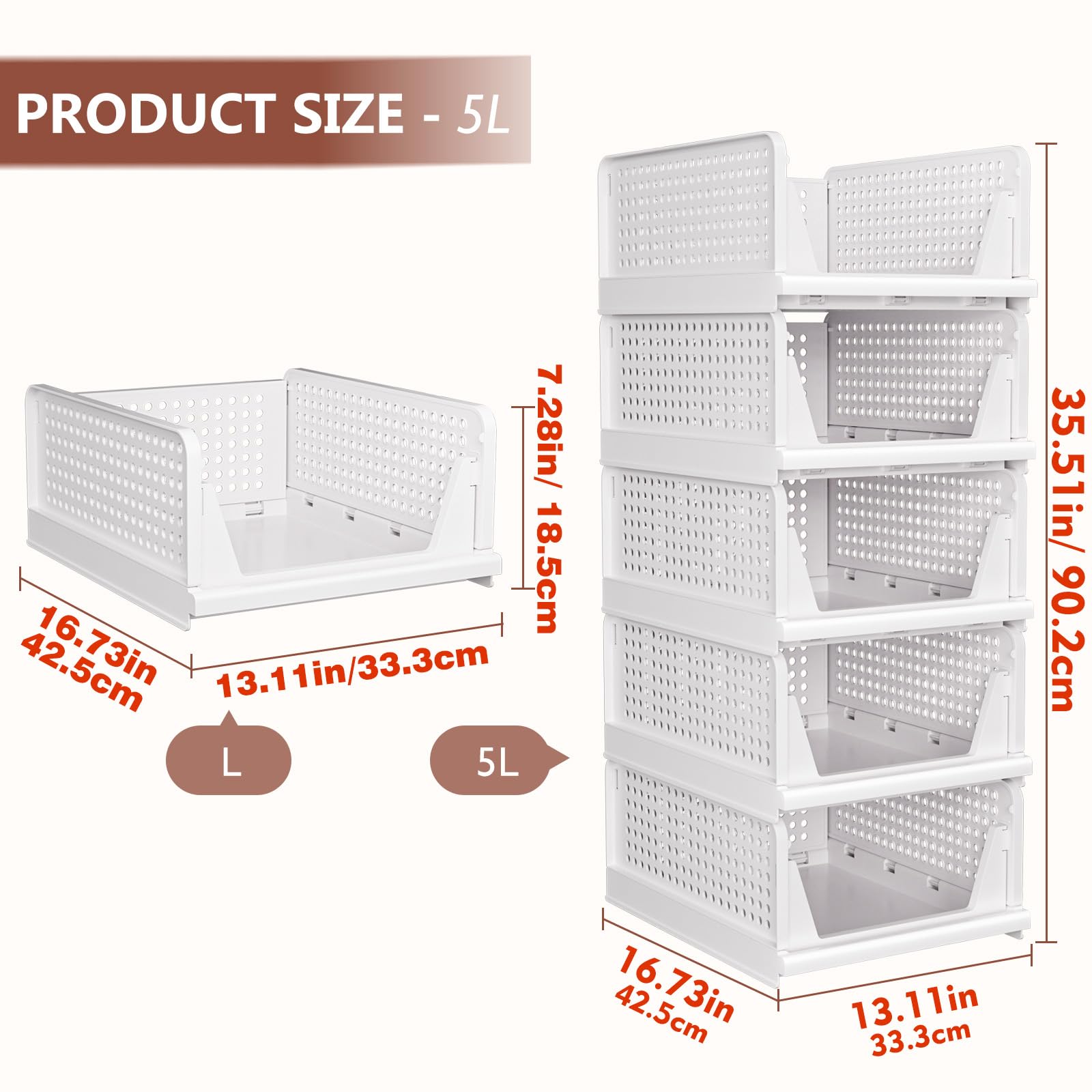 CTSNSLH 5 Pack Closet Organizers Stackable Storage Box