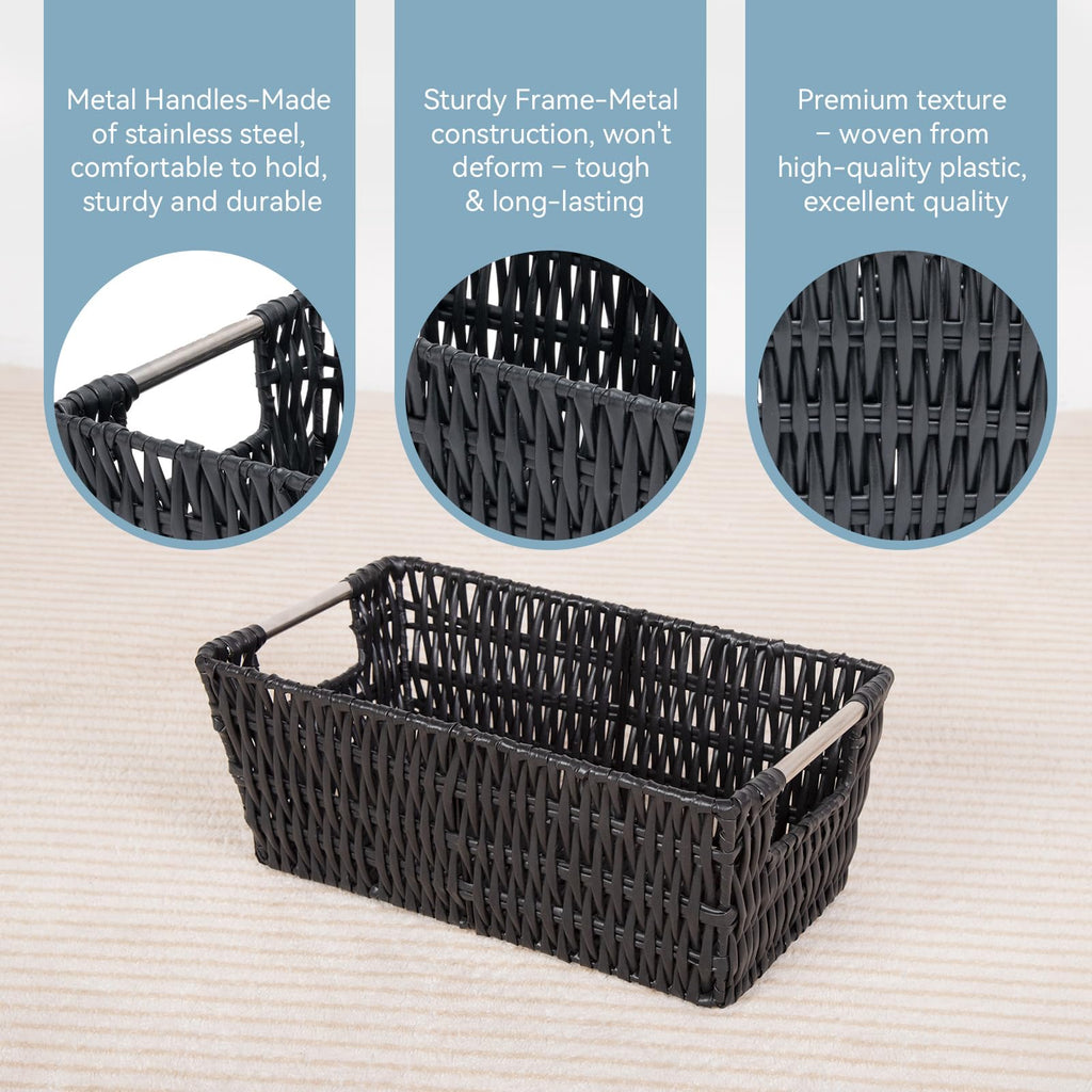 Whitmor 6500-2712-BLK Rattique Small Shelf Black Tote Basket