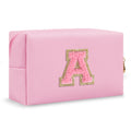 Bride Gifts – Personalized Initial Makeup Bag with Pearl Rhinestone Patch, Preppy White Monogram Cosmetic/Toiletry Pouch, bridesmaid Gifts, Bridal Shower Gifts, Wedding Gifts, Bridal Gifts,U — A