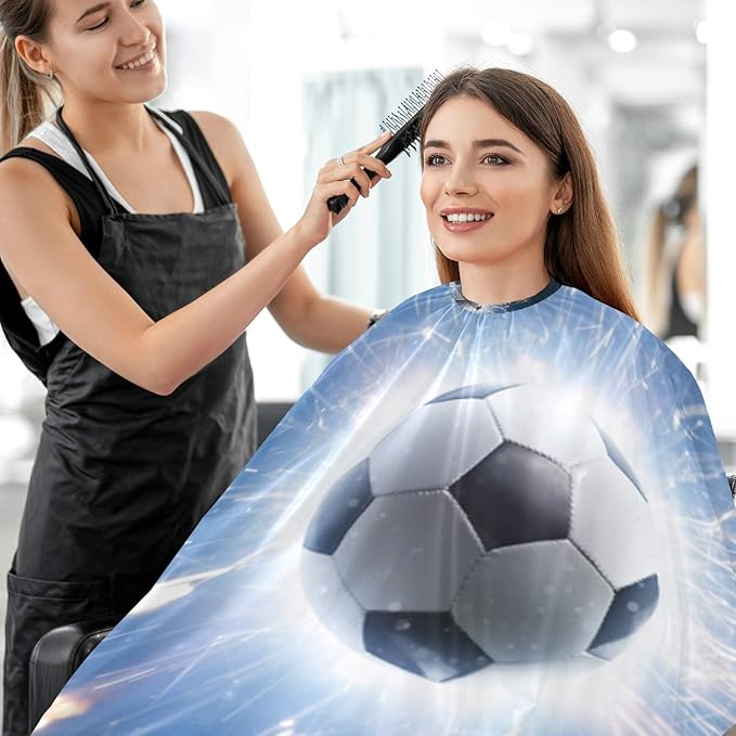 visesunny Barber Cape Flying Football With Fire Modern Polyester Hair Cutting Salon Cape Apron Anti-Static Haircut Water-Resistant Shaving Cloth Beard Shaving Bib Hairdressing Cape
