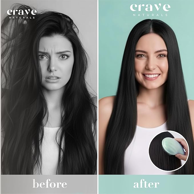 Crave Naturals Mini Detangler Hair Brush Turquoise – Glide Thru Hair Detangler Brush for Women, Kids & Toddlers – Gentle Scalp Care, No-Pain Tangle-Free Hairbrush for All Hair Types, Travel Hair Brush
