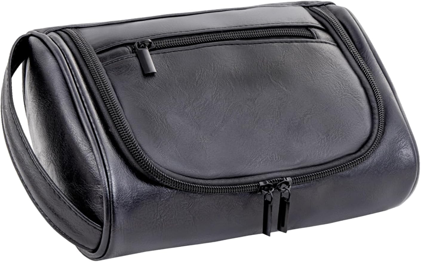 Mens Toiletry Bag, Compact Dopp Kit for Men Travel, PU Leather Shaving Kit, Water-Resistant Minimalist Organizer with Wrist Strap, Fits Grooming Essentials,Small 9X5.9X3 Inch Black