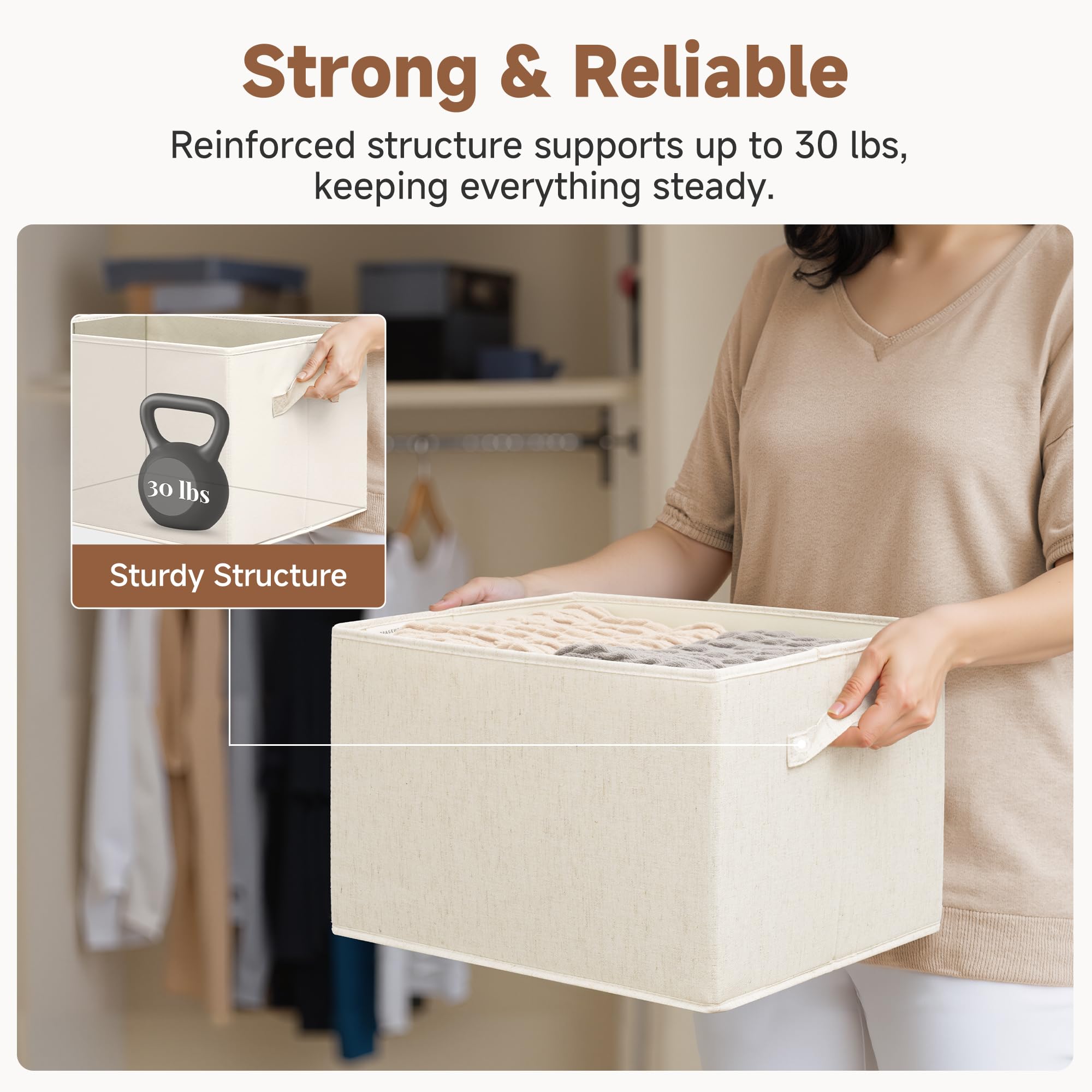 StorageWorks Closet Storage Bins, Beige(NaturWeave Fabric), Extra Large