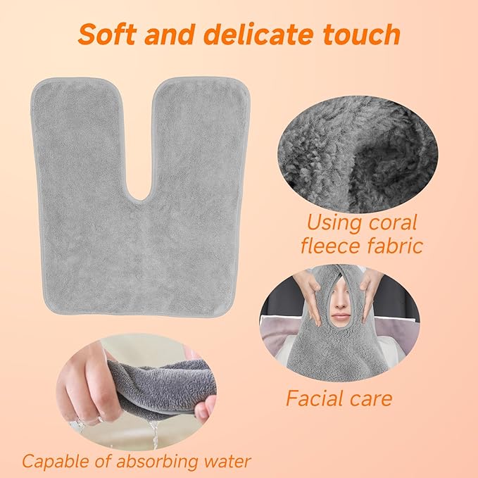 3Pcs Facial Towels for Estheticians, Soft Absorbent Microfiber Soft Spa Towel for Skincare, Massage U Shaped Spa Towel(Light Grey,3Pcs)
