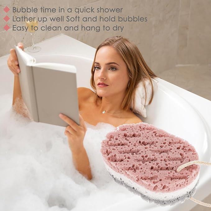 Dimeho 3PCS Bath Sponge for Women, Soft Bath Sponge, 3 Colors, Large Size