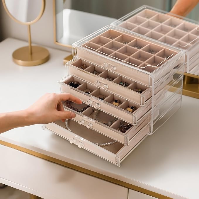 Jewelry Box Organizer,Clear Acrylic Storage Box Organizer with 5 Drawers