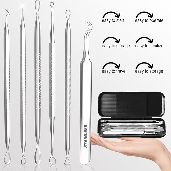 Cbiumpro 6 Pack Blackhead Remover Tools, Pimple Popper Tool Kit, Professional Blackhead Extractor for Zit, Acne, Whitehead, Comedone on Nose - with Case