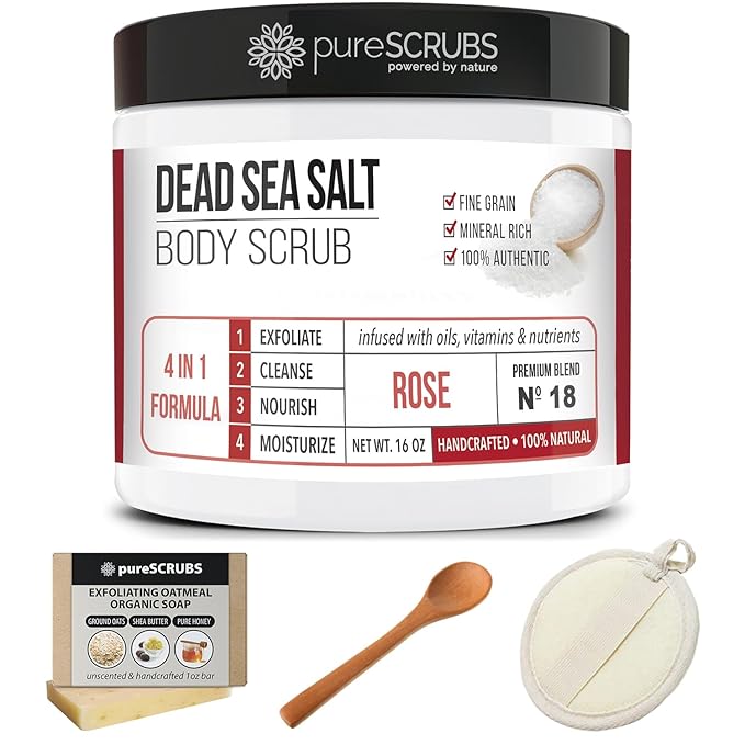 pureSCRUBS Premium Rose Body Scrub Set, Exfoliating Dead Sea Salt Scrub