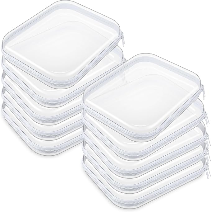 Sanwuta 10 Pcs Hard Zipper Case Clear Hard Pouches Plastic Zipper Pencil Portable Box Toy Storage Bins Plastic Container for Travel Toiletry Office Cosmetic Block Puzzle Organizer (M,Clear)