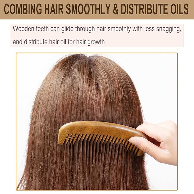 Moreinday 2 Pack Wooden Comb, Beard Comb for Men, Hair Combs for Women