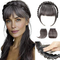 SARLA Braided Headband with 3 Detachable Clip in Bangs Fringe Hairpieces Fake Synthetic Hair Band Bangs for Women Pepper Grey