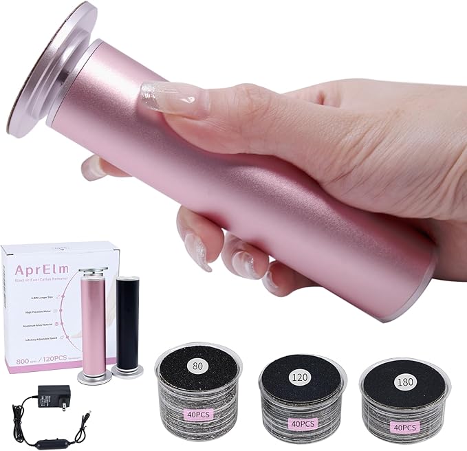 APRELM Electric Foot Callus Remover with 80pcs Sandpaper Discs, 4.8IN Longer Professional Callus Remover for Feet, Pedicure Tools Foot File for Dead Skin