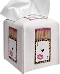 Grace Yonks Cute Tissue Box Cover Square - Leopard Print Playing Card & Lip Print Match Case Design 5.2" PU Leather Holder for Vanity, Desk, Bathroom Counter - Cube Case for Facial Tissues(013)