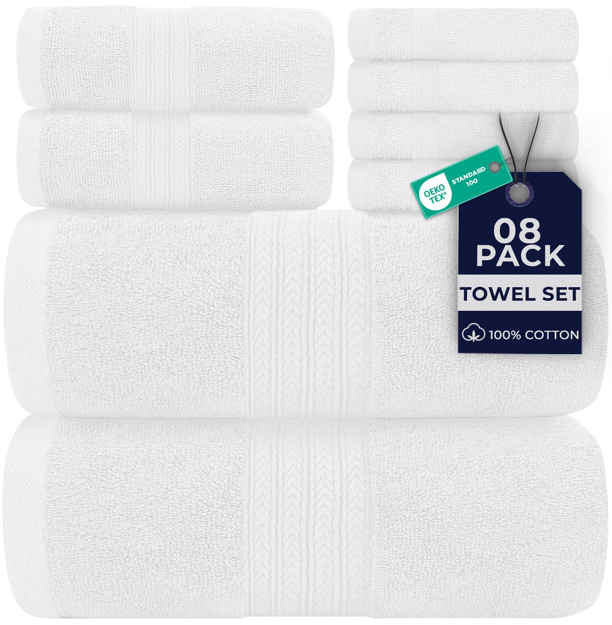 DAN RIVER 8 Piece Luxury Bath Towels for Bathroom, Towel Set, Blue Opal
