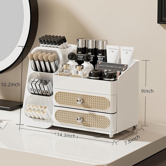 Booklov Large Makeup Organizer for Vanity Countertop, White