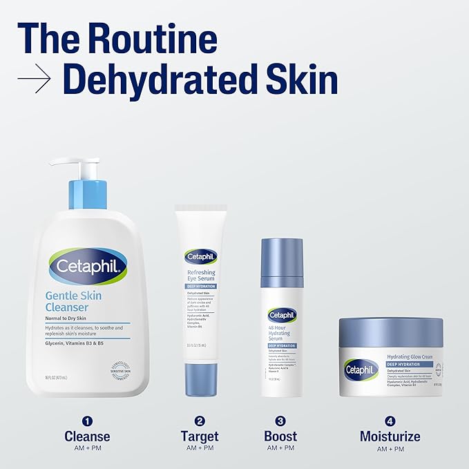 Cetaphil Deep Hydration Fragrance Free 48 Hour Activation Serum, 1 Fl oz, 48Hr Dry Skin Face Moisturizer for Sensitive Skin, With Hyaluronic Acid, Vitamin E & B5, Dermatologist Recommended