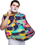 NOUZU Retro Roller Skates Colorful Print Beard Bib Apron For Men, Beard Hair Catcher For Men Shaving Trimming,Beard Cape Cloth, Black