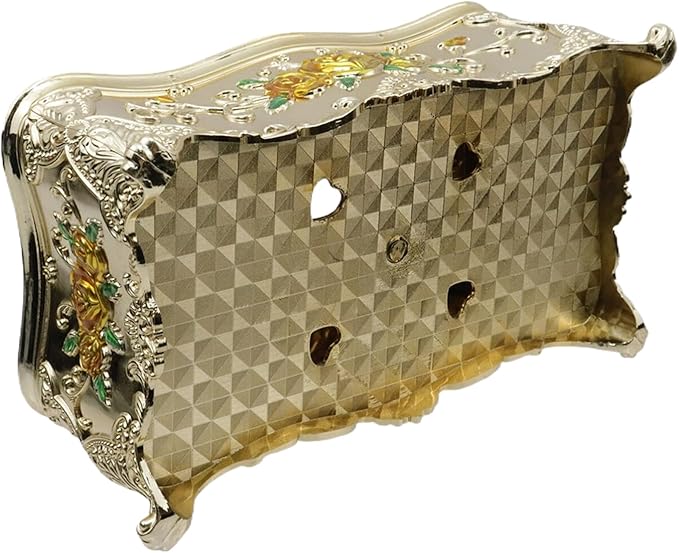 9.45"x5.43"x3.94" Luxurious Rose Tissue Box with Imitation Diamonds, Embossed Flowers, Elegant Tissue Paper Holders for Home Toilet Bath Hotel,Gold-Yellow