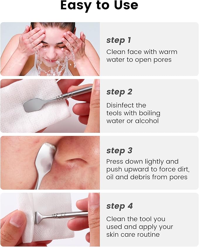 Pimple Popper Tool Kit - Boxoyx 6 Pcs Pore Prep Blackhead Remover Comedone Extractor Kit with Box for Quick and Easy Removal of Pimples, Blackheads, Zit Removing, for ehead,Facial and Nose (Silver)