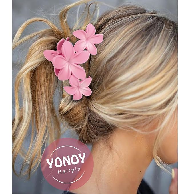 YONOY 6Pcs Flower Hair Clips for Women,Non-Slip Matte Flower Hair Clips for Women,Hawaiian Clip Large Plumeria Banana Cute Clip Beach Hair Accessories (Frosted gradient color)