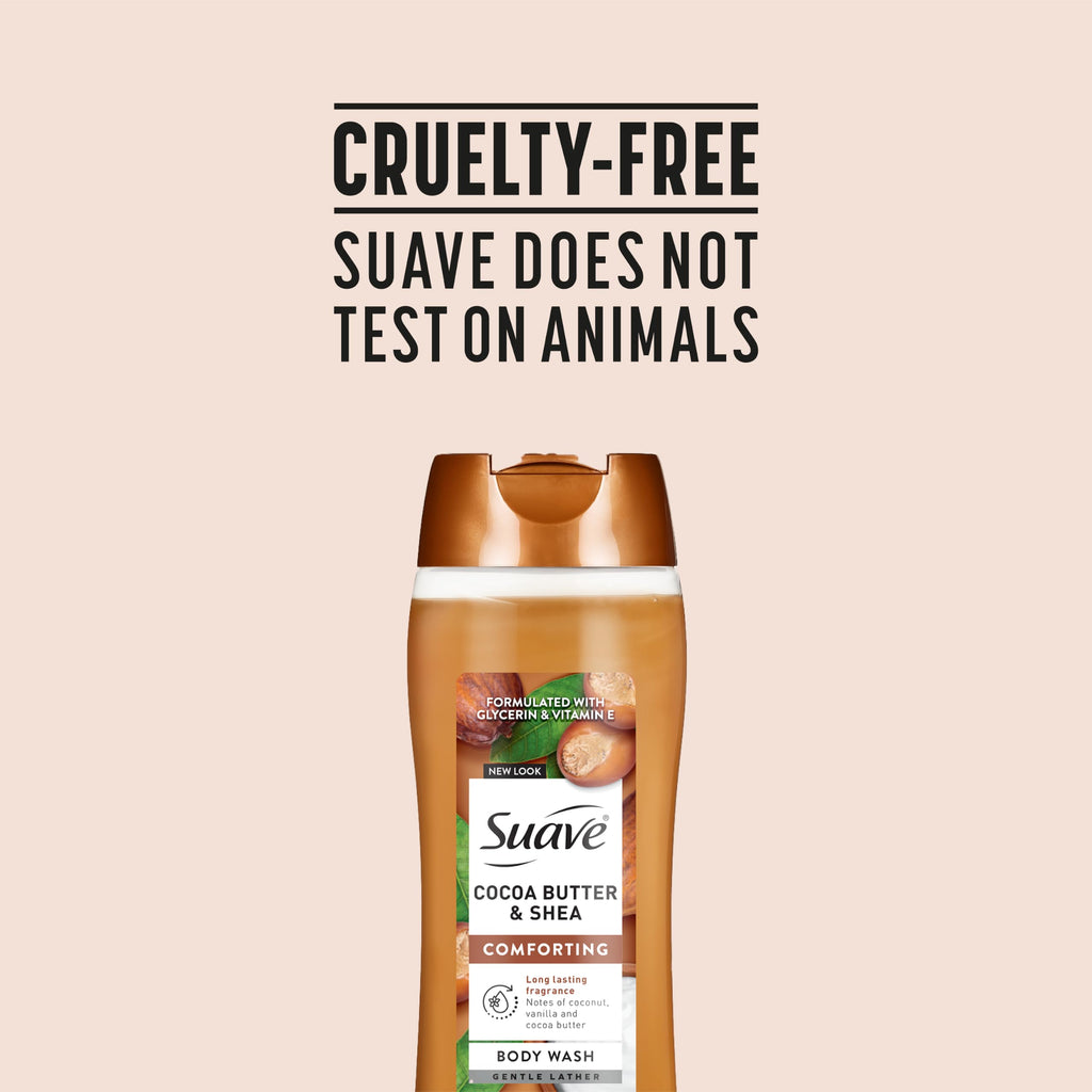 Suave Moisturizing Body Wash, Cocoa Butter and Shea with Vitamin E Extract, No Parabens, No Phtahaltes, 18 Oz Pack of 6