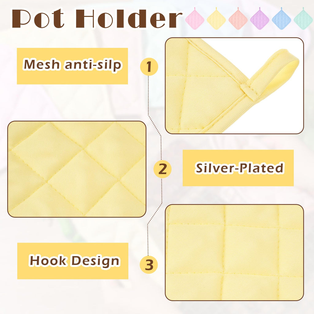 Bokon 12 Pcs Pot Holders for Kitchen, Pastel Potholders Sets, Heat Resistant Cotton Hot Pad Oven Mitts Trivet with Hanging Loops for Baking Cooking