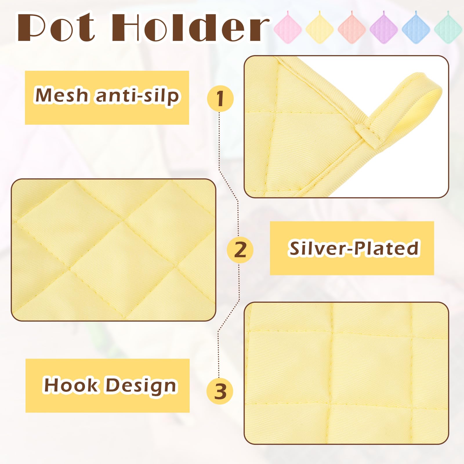Bokon 12 Pcs Pot Holders for Kitchen, Pastel Potholders Sets, Heat Resistant Cotton Hot Pad Oven Mitts Trivet with Hanging Loops for Baking Cooking