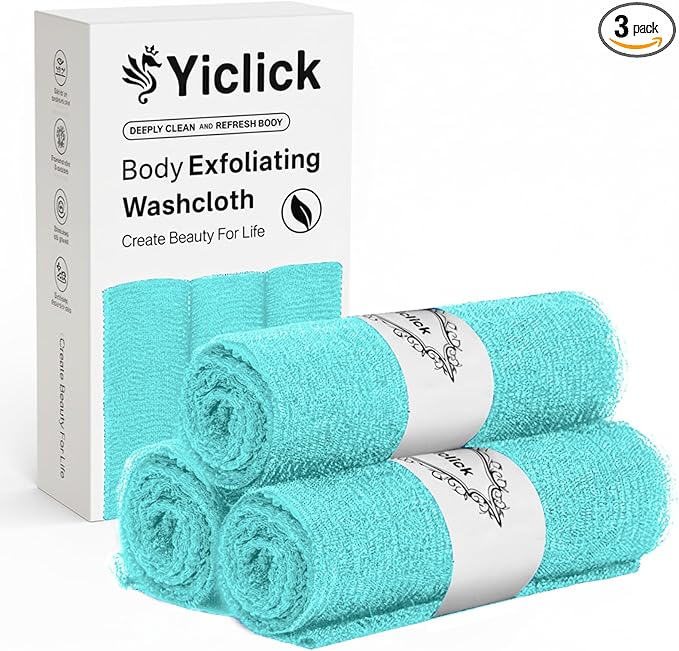 Yiclick Exfoliating Washcloth Towel- Exfoliating Body Scrubber Exfoliator, Back Scrubber for Shower Bath, Exfoliate Rags Wash Cloths, Loofah Lufa Sponge, Body Scrub & Exfoliation Women Men