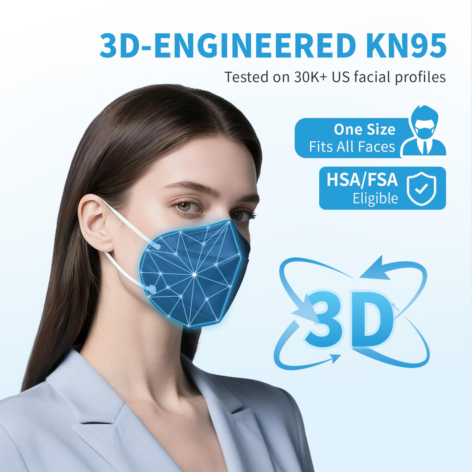 AKGK KN95 Face Mask - 50 PCS, Breathable Protection, 5-Ply KN95 Masks, Navy Blue, Cup Dust Safety