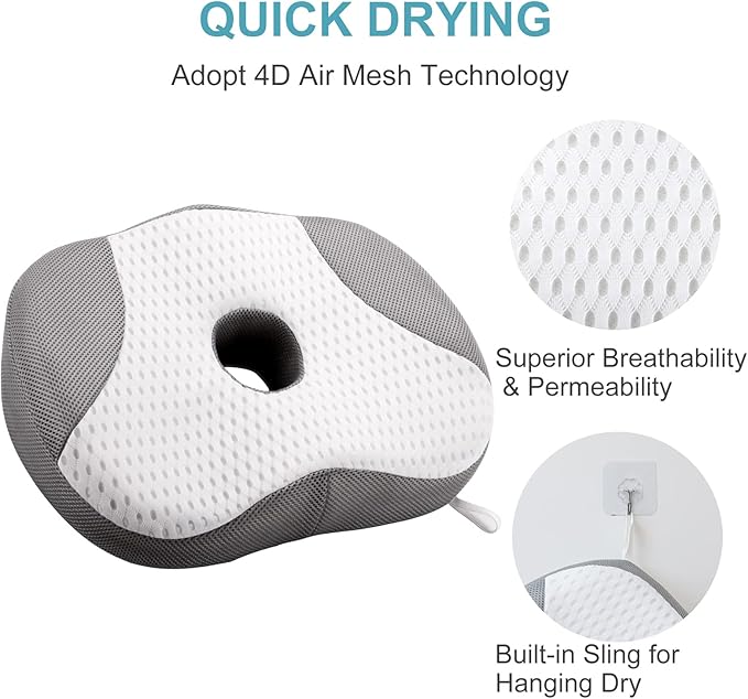 Idle Hippo Hot Tub Booster Seat, 4D Air Mesh Hot Tub Pillow with Powerful 6 Non-Slip Suction Cups, Ergonomic Booster Cushion, Quick Dry Spa Pillow for Indoor Outdoor Hot Tub-White/Grey