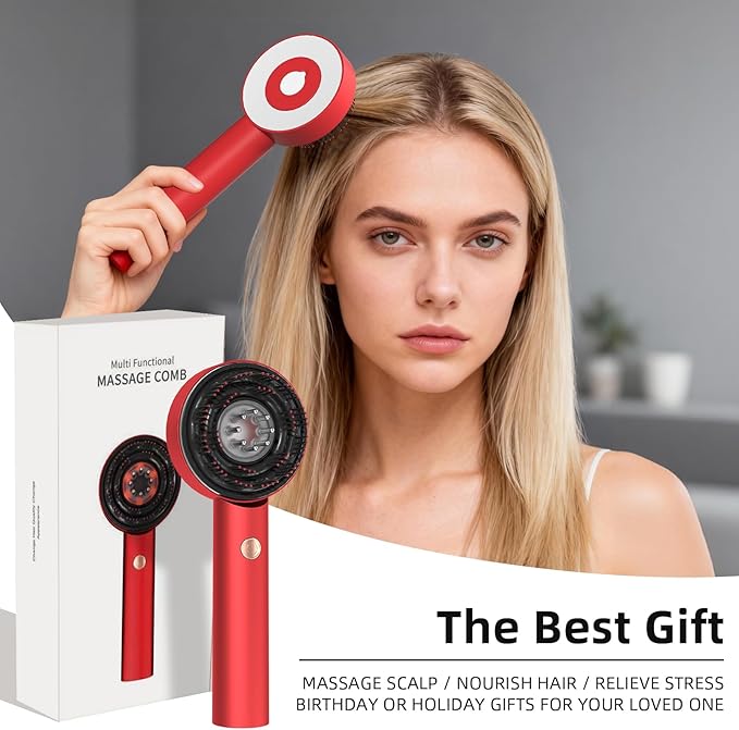 YOTONGONSI 3 in 1 Scalp Massager, Hair Oil Applicator, Electric Scalp Brush, IPX7 Waterproof Hair Comb, Cordless & Portable Scalp Massage Device for Hair Growth, Home & Travel, Red