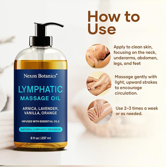 Lymphatic Massage Oil for Massage Therapy & Gua Sha with Arnica 8 fl oz