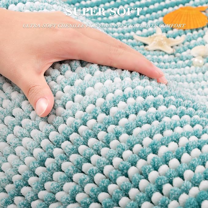 BSICPRO Bathroom Rugs and Mats Sets, 2 Piece Thick Absorbent Chenille Bath Mat Rug Set Non Slip, Soft Shaggy Bath Room Floor Mats for Bathroom, Machine Washable (Aqua Green, 20" x 32" Plus 16" x 24")