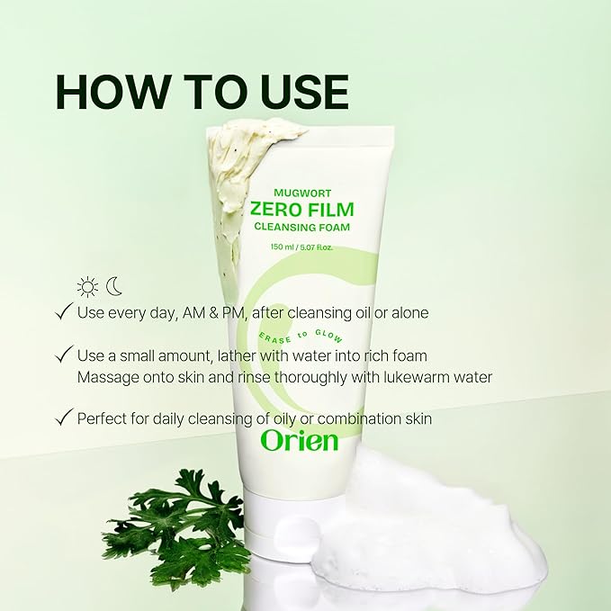 Orien Mugwort Zero Film Cleansing Foam 5.07 fl.oz, 150ml ㅣDaily Makeup Blackhead Removal No pore clogging Korean skincare double cleansing