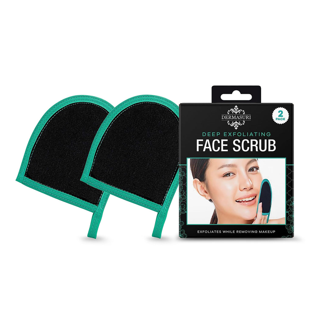 Dermasuri Face Exfoliator Scrubber, Exfoliating Glove & Scrub Mitt 2 Pack