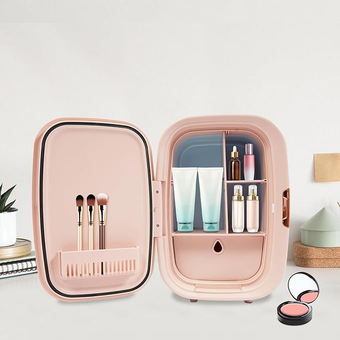 Haivenliuy 12 Liter Beauty Fridge for Cosmetic Storage, Pink Compact Skincare Fridge for Makeup Lipstick, Portable Refrigerator for Bedroom Bathroom