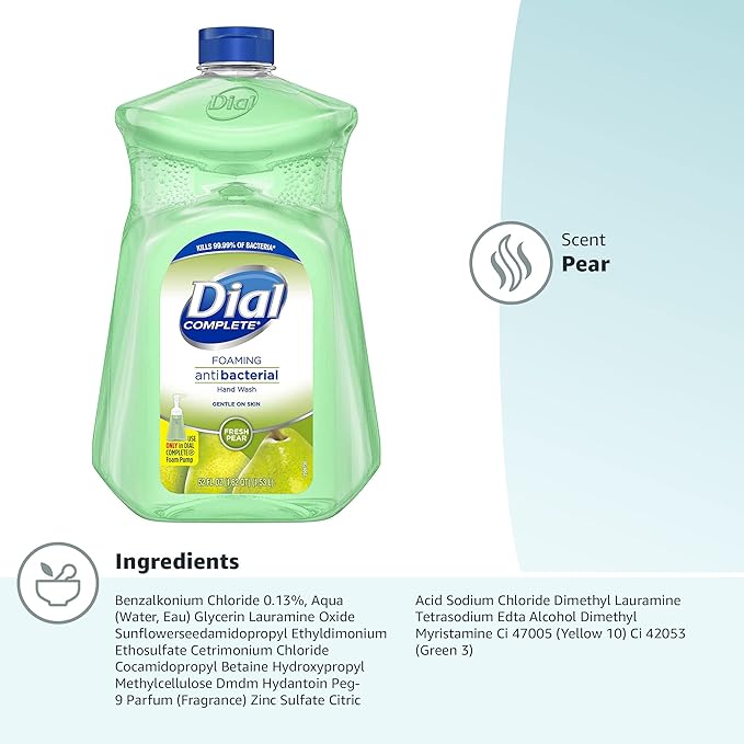 Dial Antibacterial Foaming Hand Soap Refill, Fresh Pear, 52 fl oz (Pack of 2)