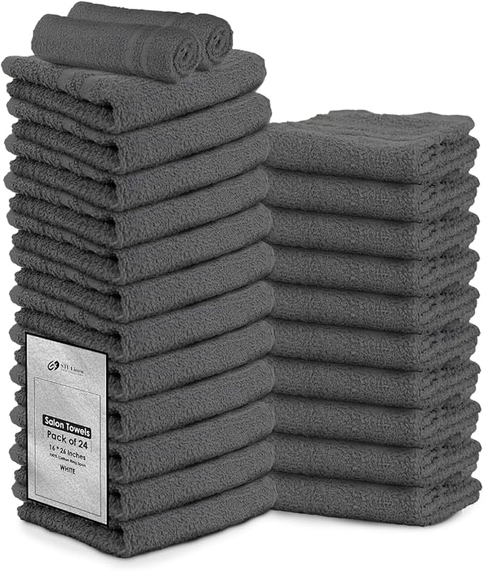 STF Linen 24 Pack Dark Grey Hand Towel 100% Cotton Spa Towel – 16x27 inches Highly Absorbable Facial Towels Gym, Hair Towel and Face Towel Bulk Small Towels (Not Bleach Proof)
