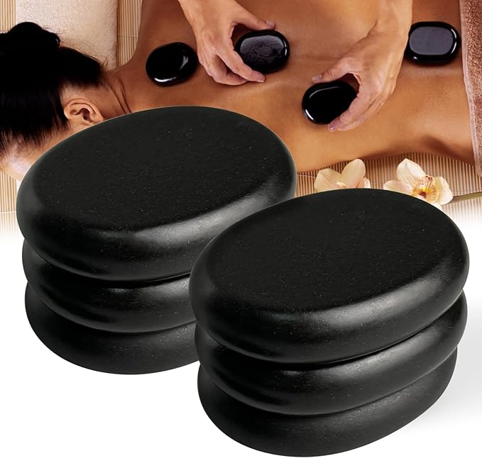 HDYAR Hot Stones Massage Set - 6 Large Oval Basalt Hot Stones Massage Kit, 2.36 * 3.15 Inch Hot Rocks Massage Stones for Professional or Home SPA, Relaxing, Healing, Pain Relief