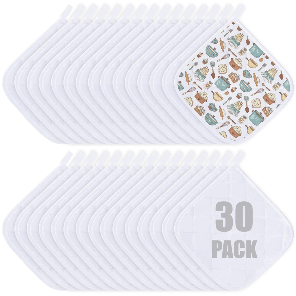 Uiifan 30 Pieces Cotton Pot Holders for Kitchen Washable Heat Resistant Potholders Oven Hot Pads for Cooking and Baking, 7.87 x 7.87 x 0.2 Inch (White)