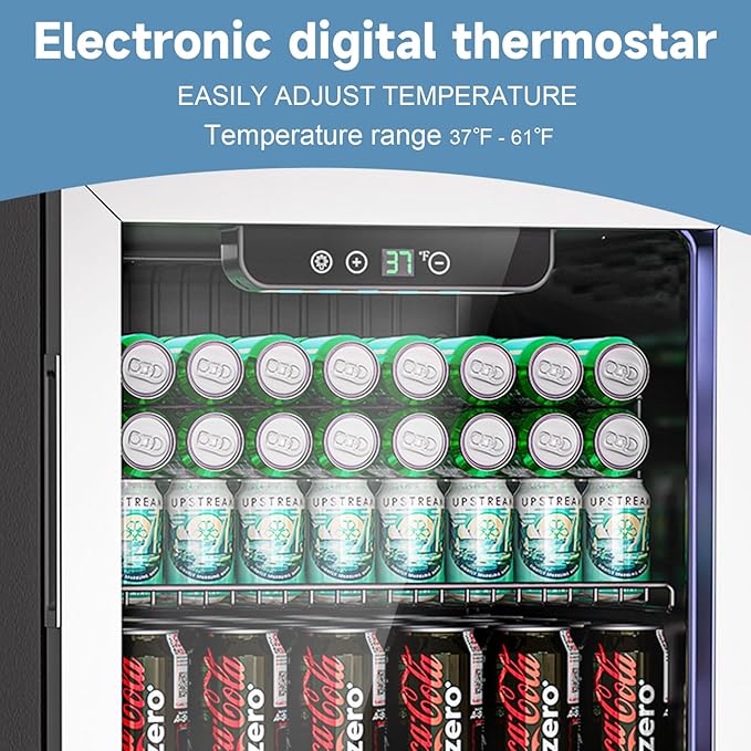 DOGHLY 3.1 Cu.ft Beverage Refrigerator Cooler, 110 Can Mini Fridge with Glass Door, Digital Temperature Display for Soda, Beer or Wine For Office Bar with Adjustable Removable Shelves