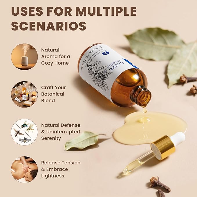 HIQILI Clove Essential Oil for Teeth and Gums, Oral Care, Diffuser, Skin