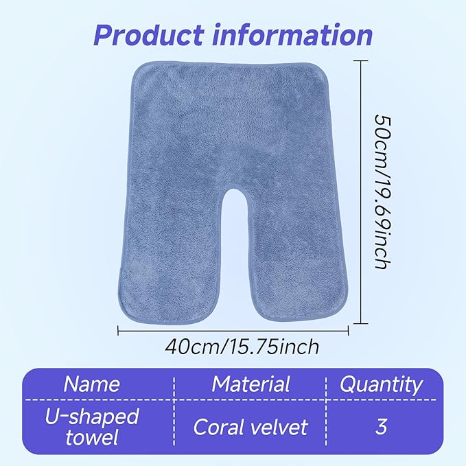 3Pcs Facial Towels for Estheticians, Soft Absorbent Microfiber Soft Spa Towel for Skincare, Massage U Shaped Spa Towel(Blue,3Pcs)