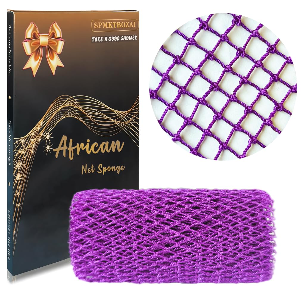 SPMKTBOZAI African Net Sponge Authentic, African Exfoliating Sponge Real African Net Black Owned, African Bath Sponge Back Scrubber, Body Exfoliator Shower Bath Accessories (Blue)