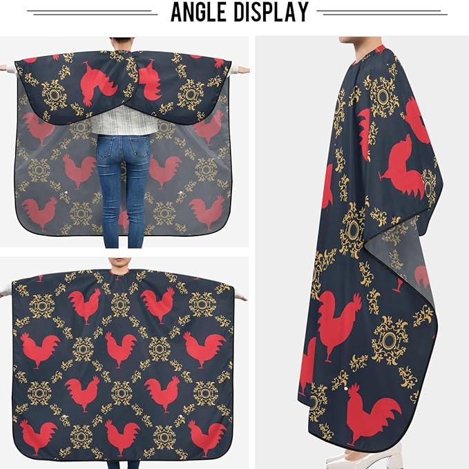 visesunny Barber Cape Red Rooster Polyester Hair Cutting Salon Cape Apron Anti-Static Haircut Water-Resistant Shaving Cloth Beard Shaving Bib Hairdressing Cape