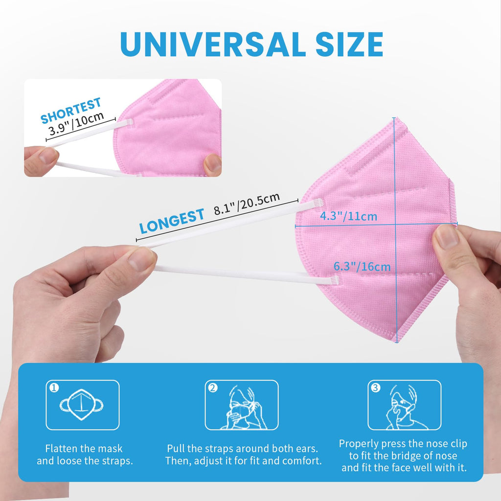 akgk KN95 Face Mask 50 PCS, Breathable Protection Masks, 5-Ply KN95 Hot Pink Masks, Cup Dust Safety Masks