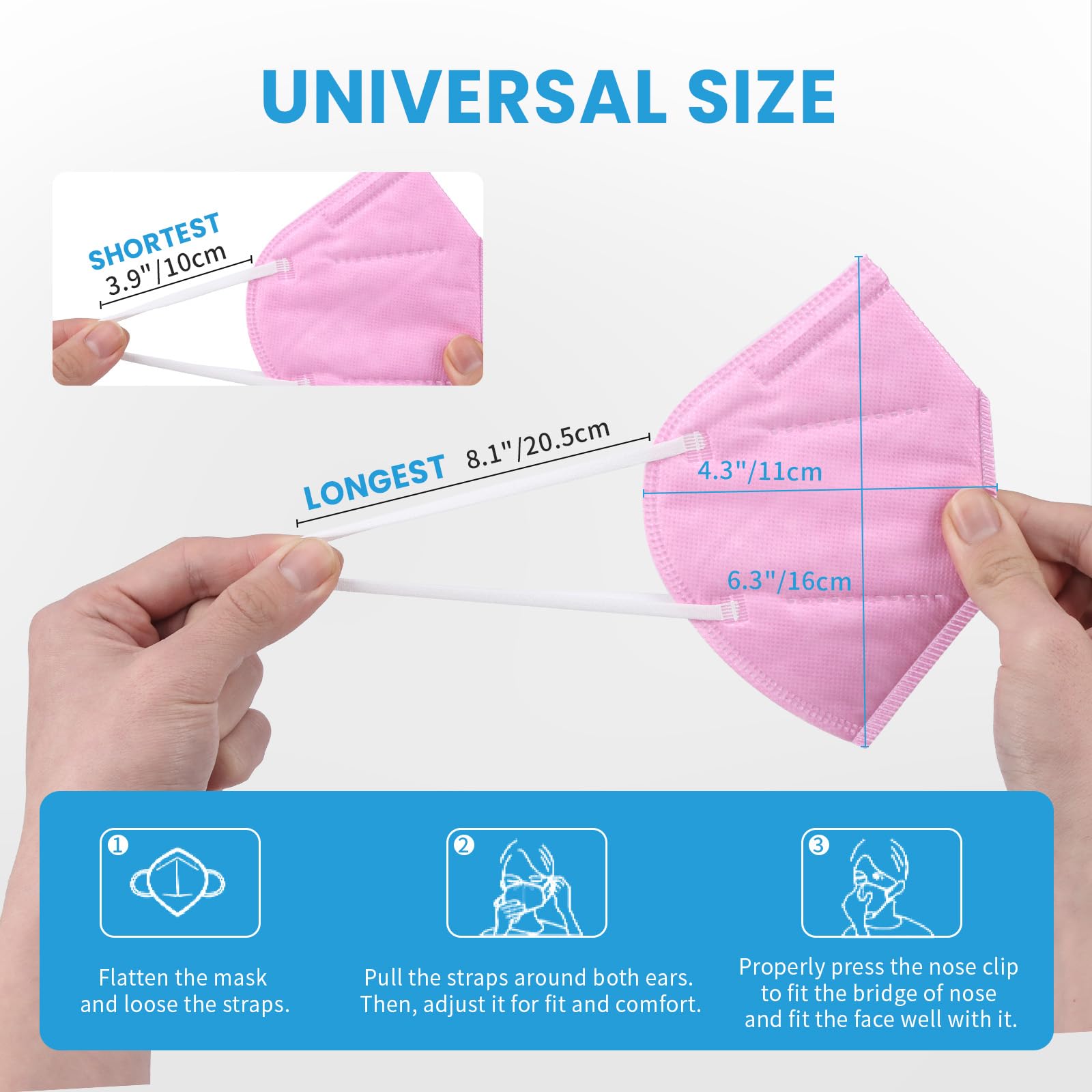 akgk KN95 Face Mask 50 PCS, Breathable Protection Masks, 5-Ply KN95 Hot Pink Masks, Cup Dust Safety Masks