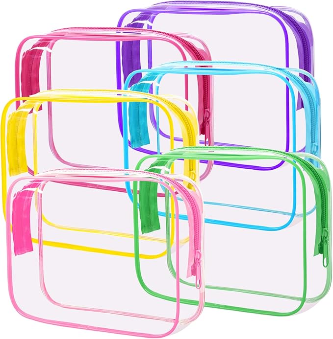 CHICAUP 6 Pieces Clear Makeup Bags Bulk TSA Approved Toiletry Bag for Travel PVC Waterproof Clear Cosmetic Pouch with Zipper for Men and Women Carry-on Travel Essentials