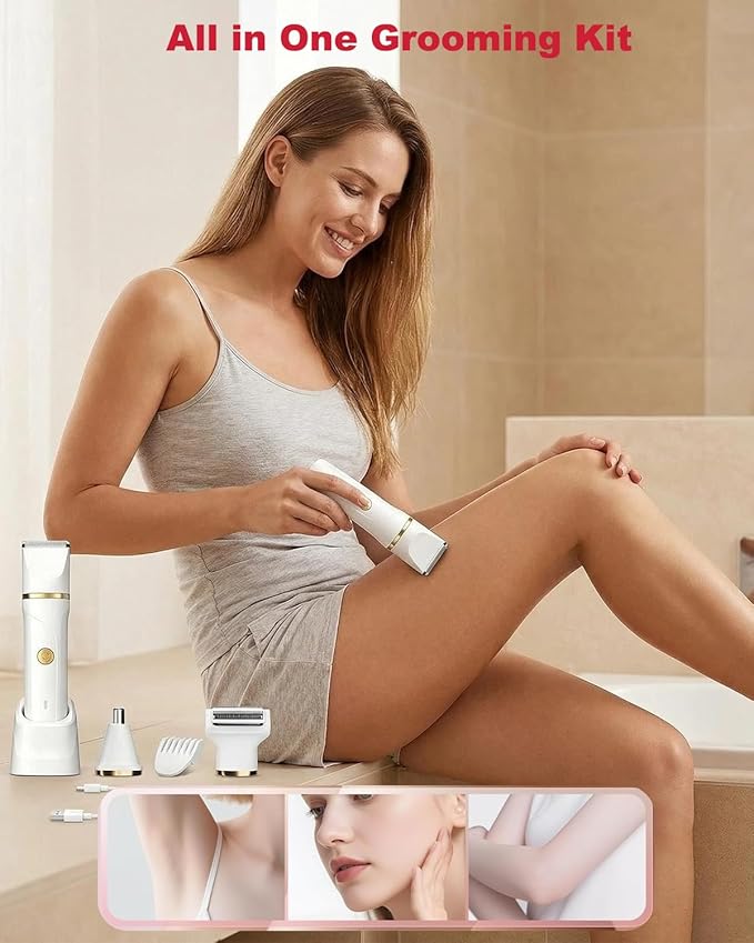 Bikini Trimmer for Women Men,3-in-1 Electric Razors Pubic Hair for Women Men,Private Area and Bikini Line,IPX7 Waterproof Replaceable Shaver Head & Nose Hair Trimmer for Travel（White）